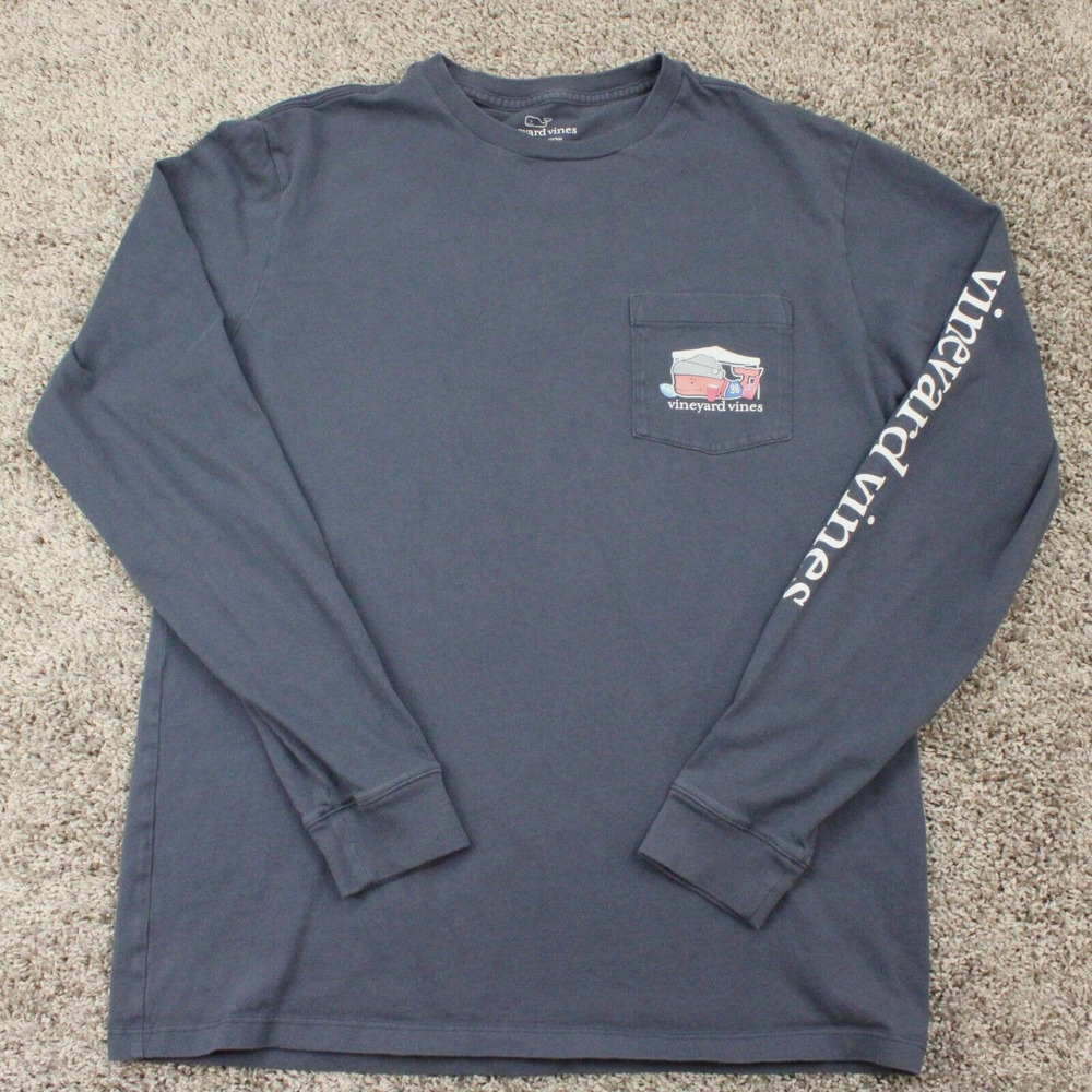 Vineyard Vines Long Sleeve Pocket Tee Mens Small Navy Cooler Graphic